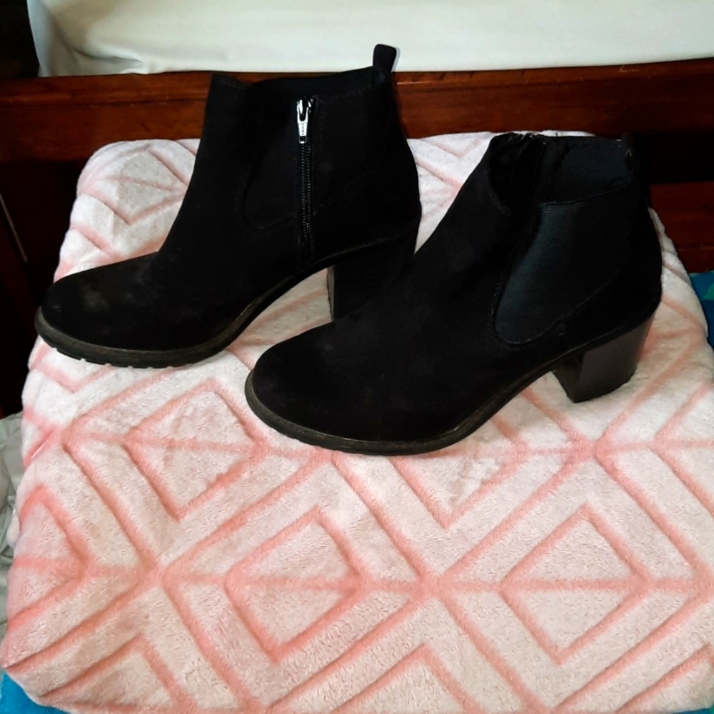 Black Suade Heeled Boots, Size 9